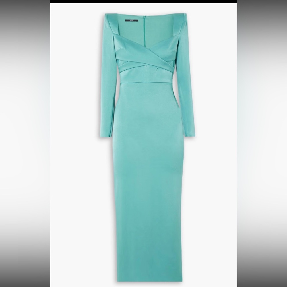 Alex Perry Aqua Linden Satin-Crepe Wrap Midi Dress sold out NWT 
Size: 10